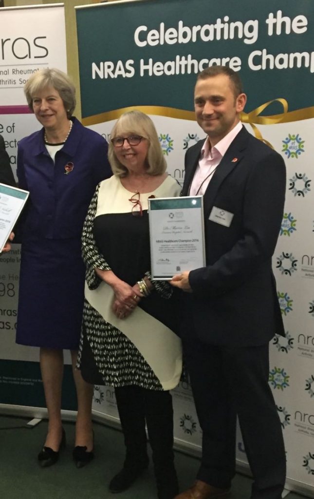 Dr Martin Lee, Theresa May, nras healthcare champion award 