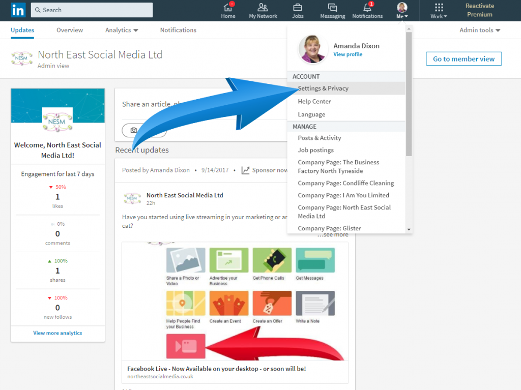 LinkedIn Training with North East Social Media, Settings and Privicay on Linkedin